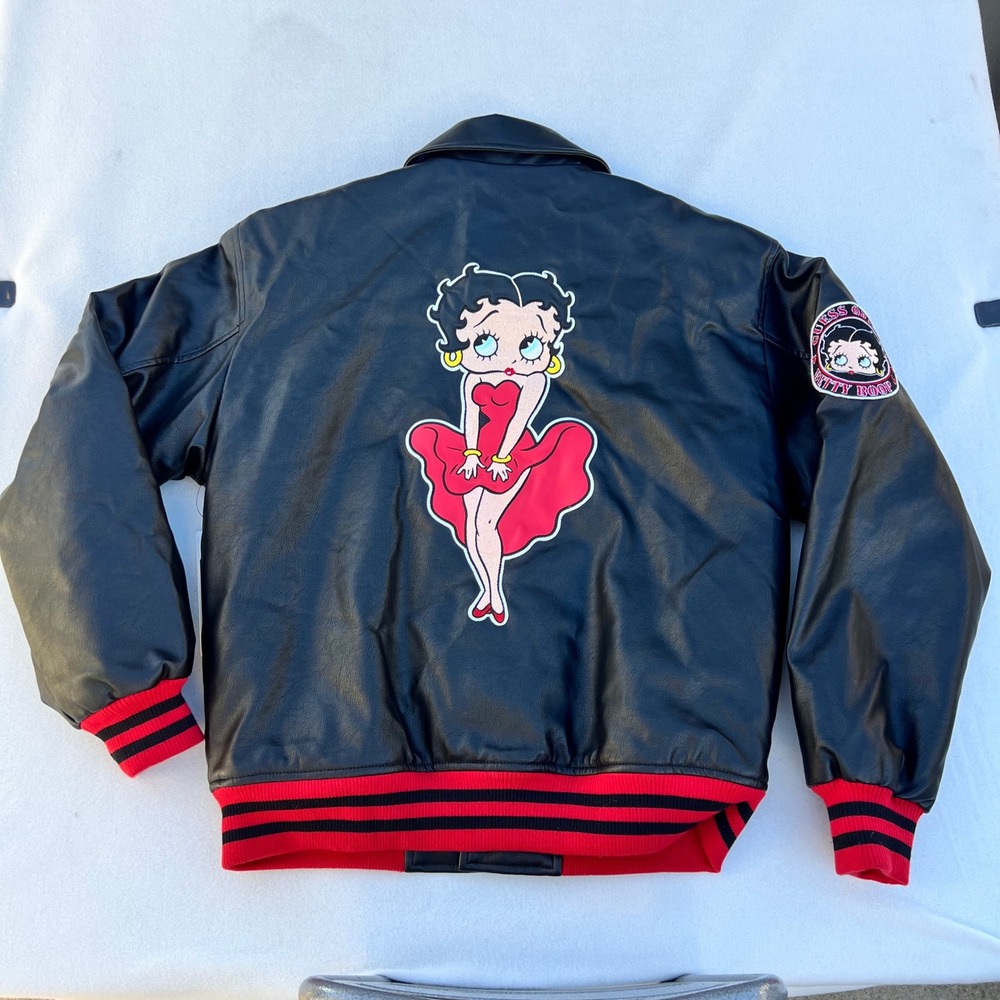 Guess‎ Originals Betty Boop Bomber Jacket Black Red Logo Patch Size S